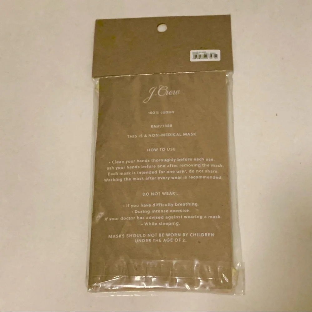 J. Crew Reusable Washable Fabric Tie Masks, Set of 3, NWT